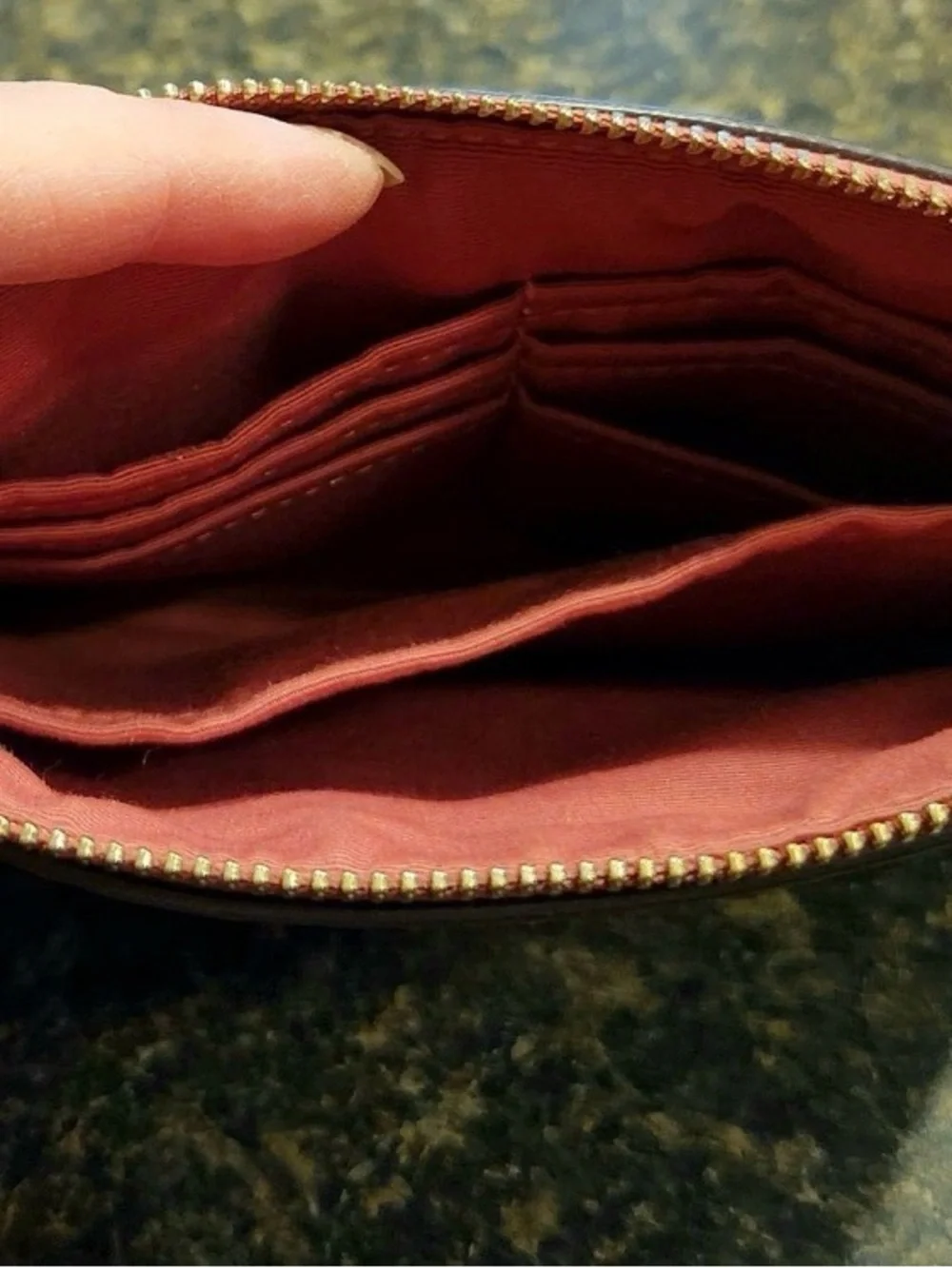 Coach Signature Zip Wallet Wristlet in Brown with pink trim